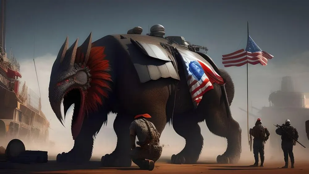 Big animal with the flag of a country in it.