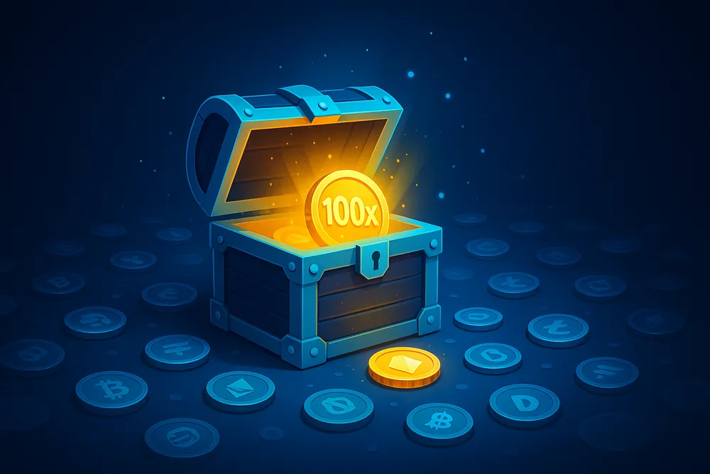 Image of an treasure chest with coins surrounds it