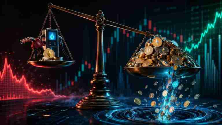 Balance scale comparing small gas fees with heavy crypto slippage losses